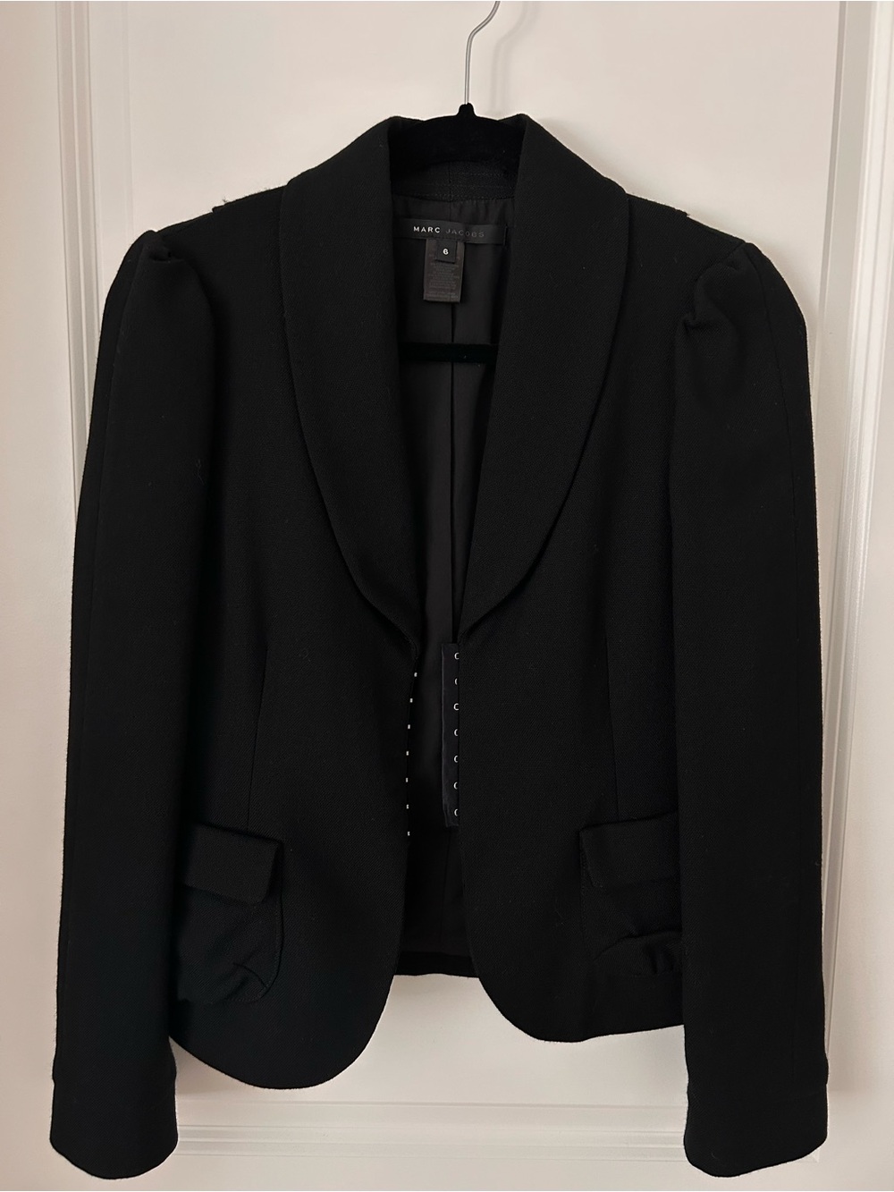 Vintage Marc Jacobs Black 100% Wool Blazer Jacket Owl Belt 6 Early 2000s Y2K - Picture 2 of 15
